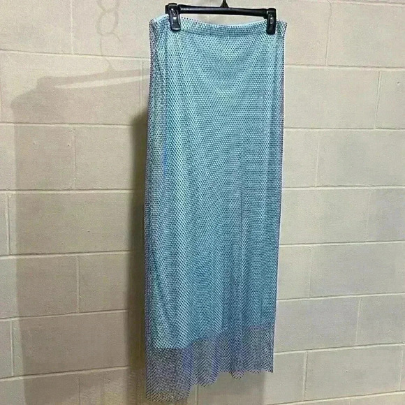 WAYF Women Maxi Skirt LARGE Turquoise Rhinestone Sparkle Contemporary Lined NWOT - Picture 1 of 9
